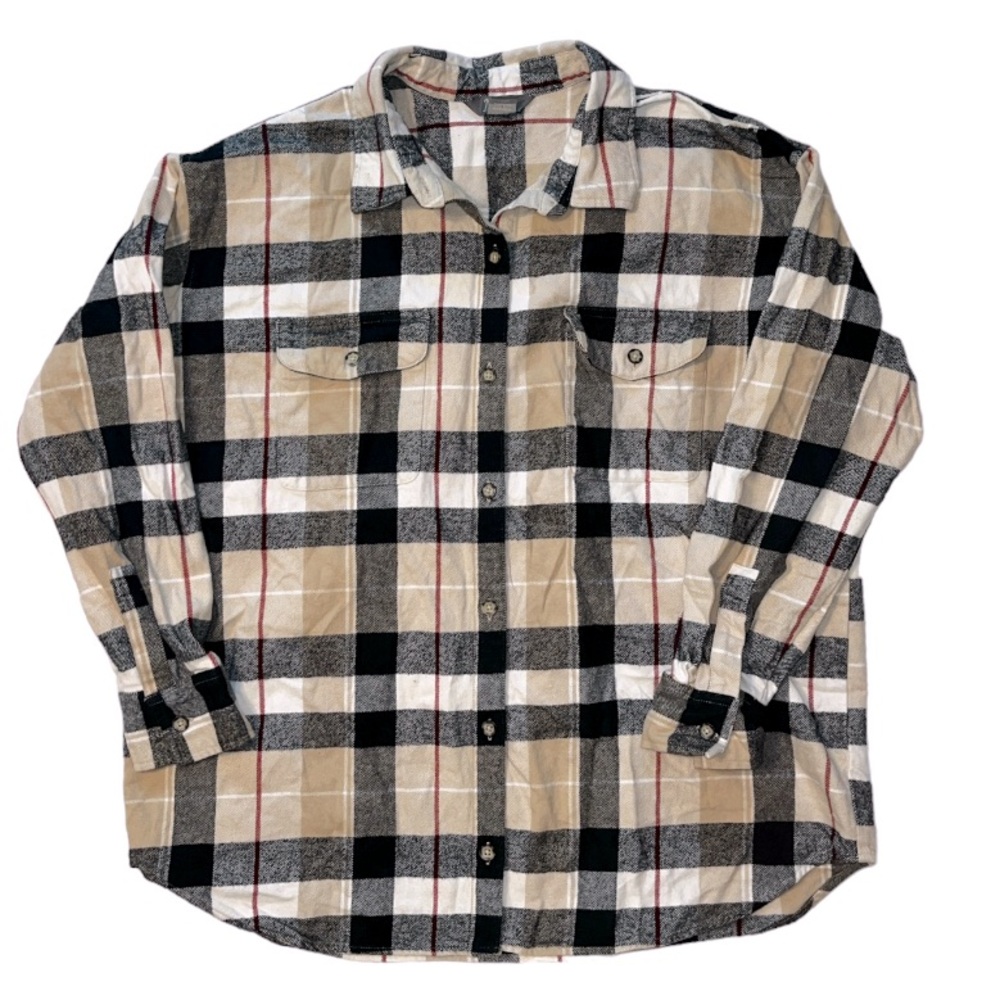 Natural Reflections Plaid Flannel Button Down Shirt Thick Cotton Size XL